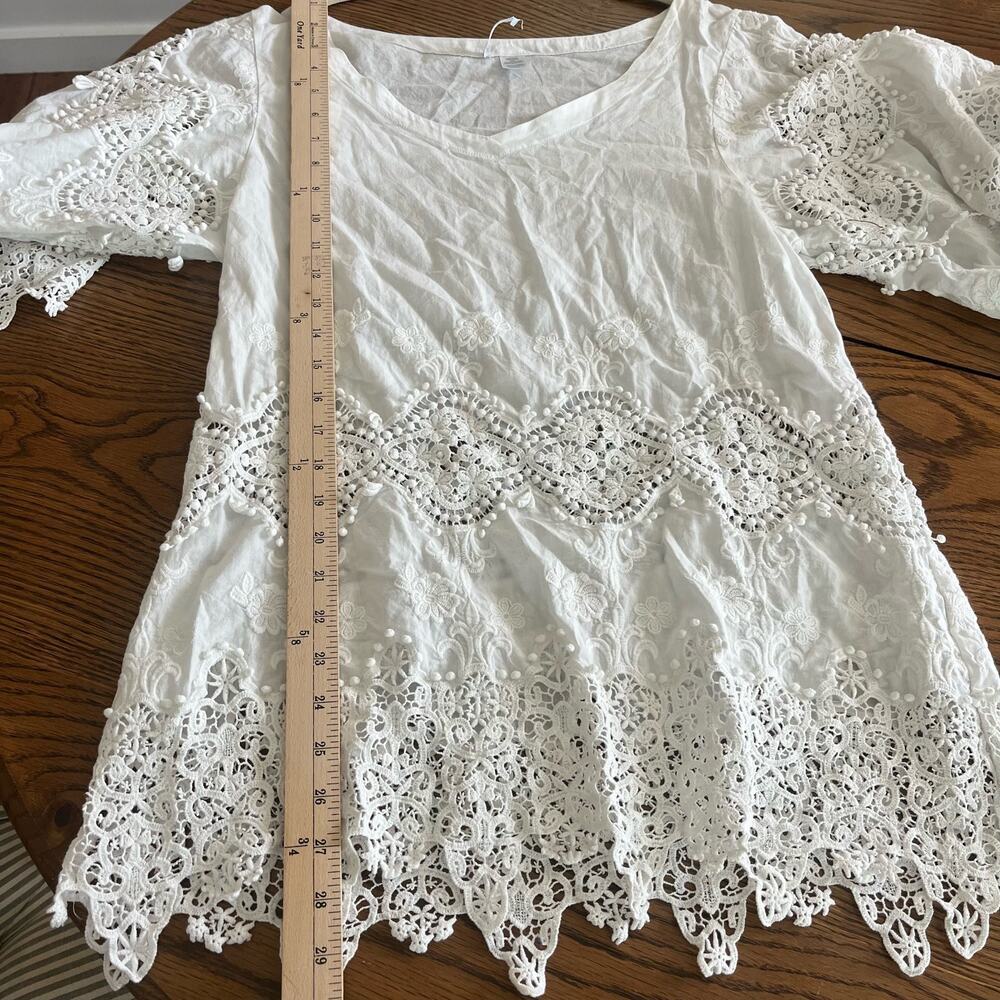 Eberjay Cotton White Beach Dress Embroidered Small/Medium - Picture 4 of 5